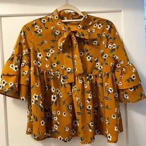 Yellow floral babydoll blouse